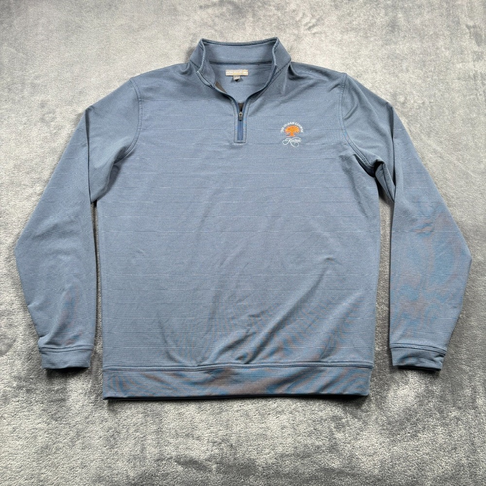 Peter Millar x Kiawah Pullover Mens Large Blue Striped The Ocean Course 1/4 Zip - Picture 4 of 14